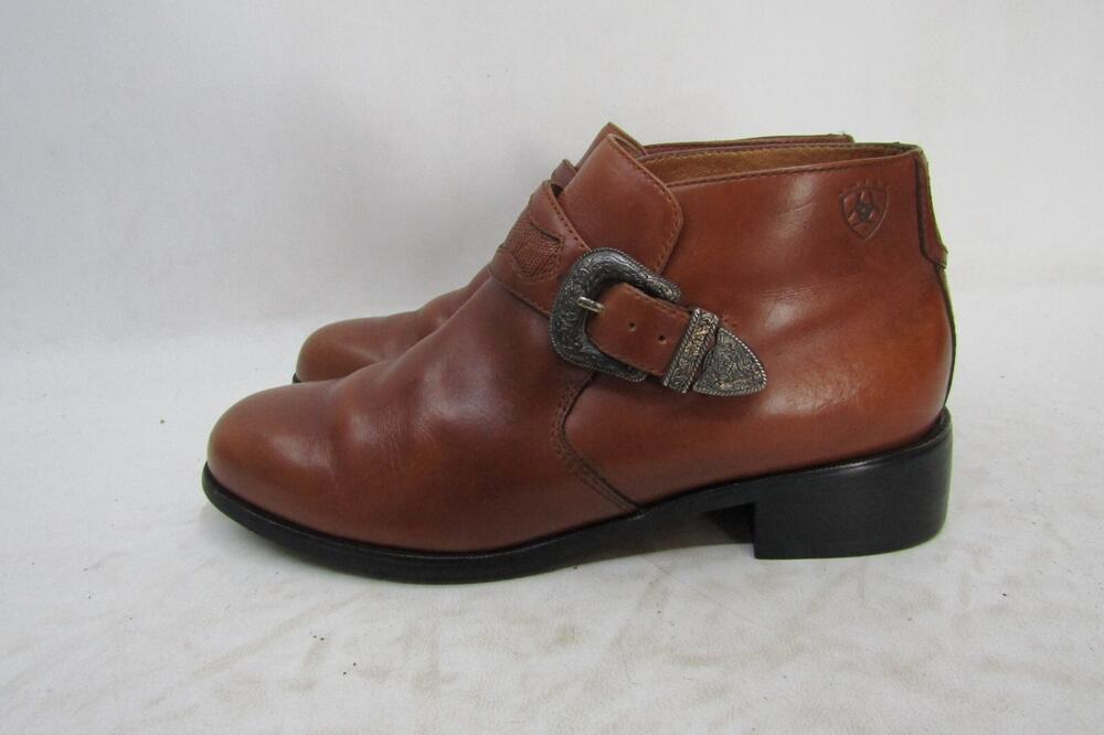 Ariat Womens Size 7 B Brown Leather Buckle Ankle Cowboy Fashion Boots